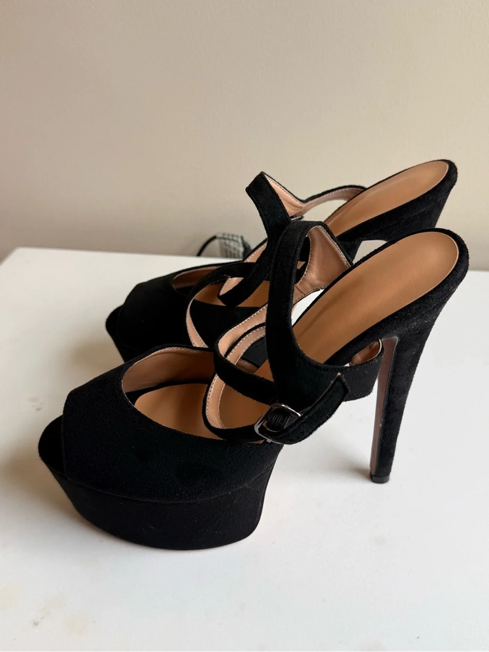 Women’s Black Suede Platform Peep-Toe Heels
